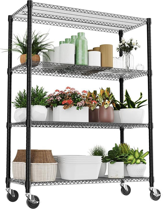 M MZG 2640LBS 53.1" W 4 Tiers Shelf Steel Storage Shelves Shelving Unit Steel Organizer Wire Rack for Home,Kitchen,Office,Garage Black 23.6" D x 53.1" W x 73.6" H