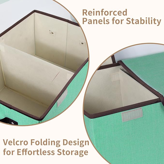 Foldable Fabric Storage Box, 16.5 x 11.8 x 9.8 inches (L x W x H), with Double-Lid & Dividers, Large Organizer for Home, Closet, Office(Green, 1 Pack)