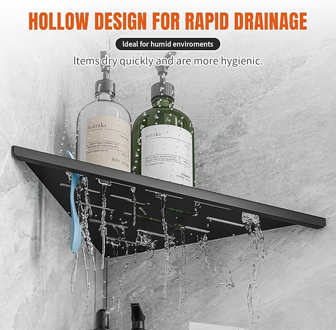 Corner Shower Shelves with Razor Hole, Modern Sturdy Shower Caddy, 10" 304 Stainless Steel Shower Organizers Bathroom Shelf for Tile Wall, No Drilling Grout Mount Shelf for Shower,Bathroom Accessories