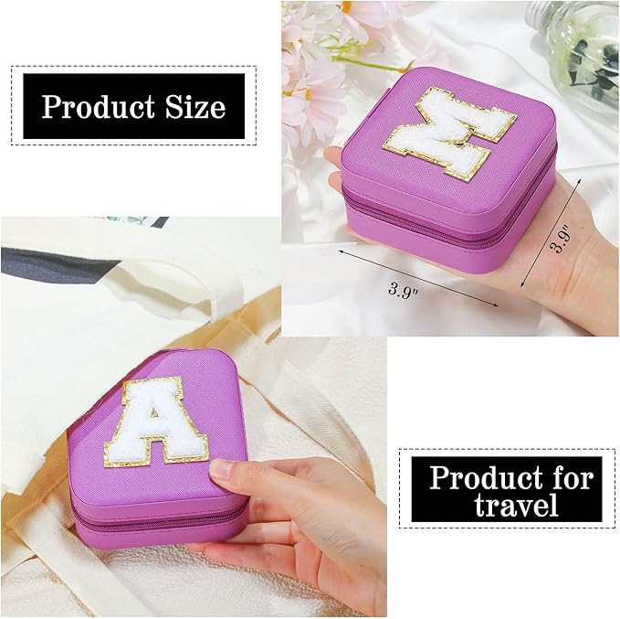 Parima Gifts for Grandkids Teenage Girls Her - Purple Travel Jewelry Case, Personalized Jewelry Box - Mother's Day Gift, Letter A