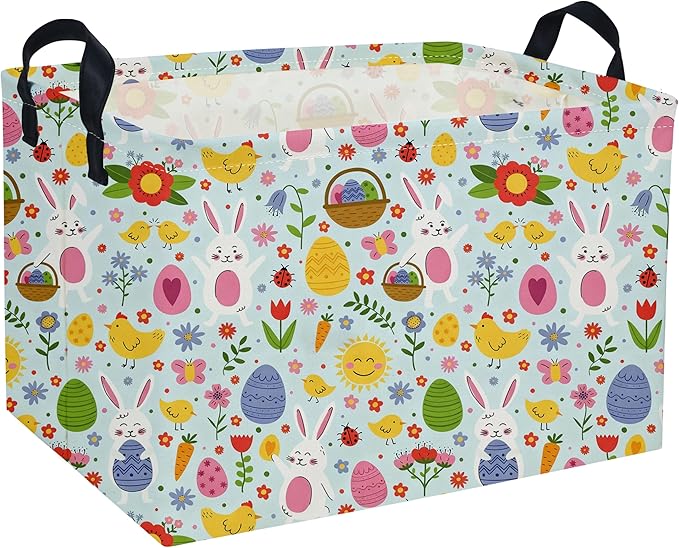 Easter Basket for Kids Gift Bunny Baskets Empty Baby Basket for Boys and Girls Rectangular Toy Storage Bins Organizer Bin Box Cute Egg Room Decor for Home(Bule Easter)