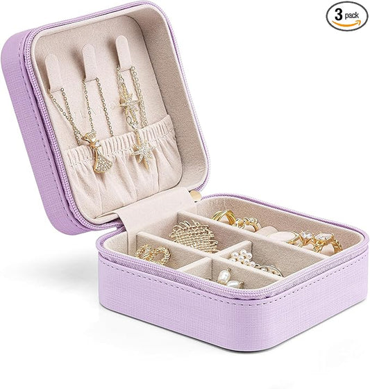 Vlando Small Faux Leather Travel Jewelry Box Organizer Display Storage Case for Rings Earrings Necklace, Purple