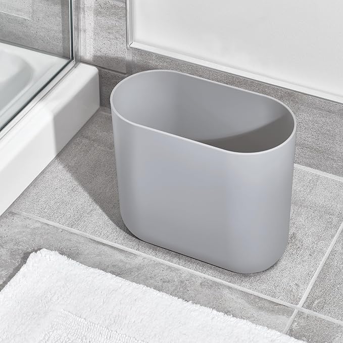 iDesign Small Slim Plastic Bathroom Trash Can, Garbage Can for Bedroom, Office, Desk, Dorm, 2-Pack, Gray