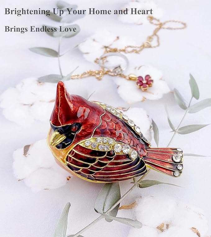 Elegant Cardinal Bird Jewelry Trinket Boxes Hinged .Keepsake Ring Box Necklace Earrings Organizer.Cardinals Gifts for Women Bird Figurines Home Decor.