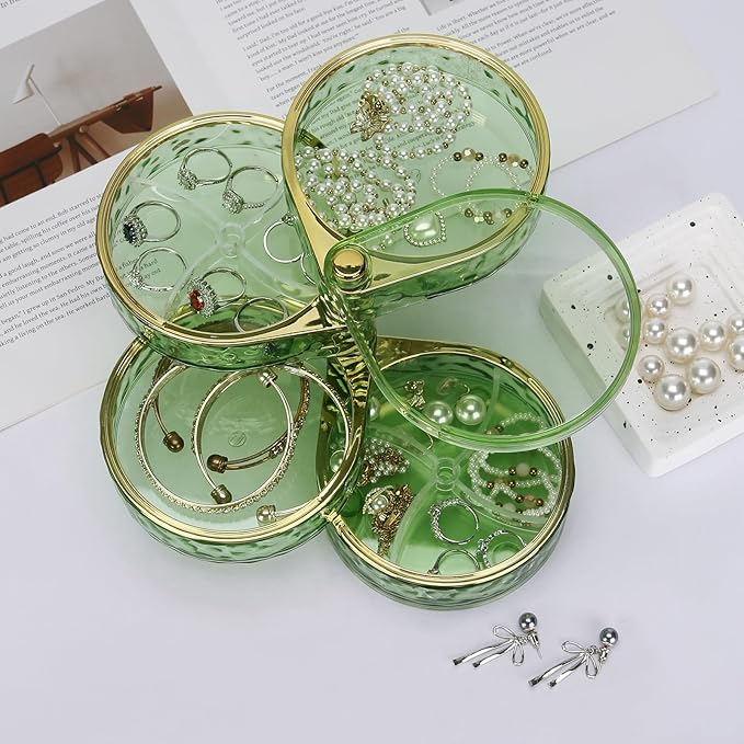 LETURE 4-Layers Rotatable Jewelry Organizer Storage Box, Clear Jewelry Holder Case for Ring Earring Necklaces Bracelets Makeup Hair Accessories