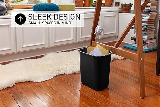 United Solutions 13 Quart / 3.25 Gallon Space-Efficient Trash Wastebasket, Fits Under Desk and Narrow Spaces in Commercial Office, Kitchen, Home Office, and Dorm, Easy to Clean, Black (Pack of 1)