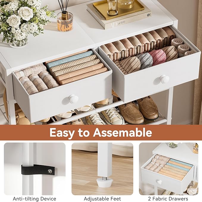 Shoe Rack for Entryway, 5 Tier Shoe Organizer with 2 Non-Woven Drawers, Metal Storage Shoe Shelf for 16-20 Pairs of Shoes, with Wooden Top and Steel Frame, Shoe Stand for Closet Greige