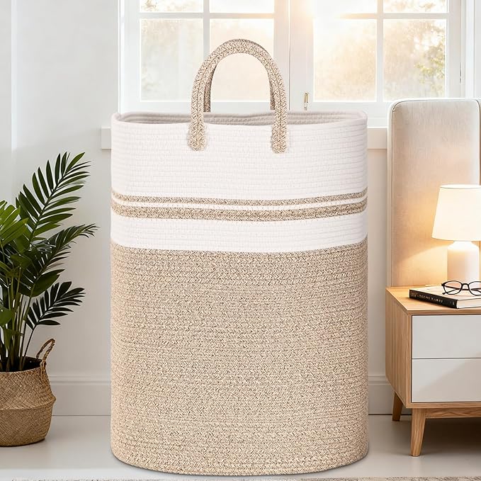 Woven Laundry Basket for Clothes, 65L Large Rectangle Laundry Hampers, Nursery Storage Basket for Toys, Tall Dirty Clothes Hamper for Bedroom Aesthetic, Bathroom, Laundry Room