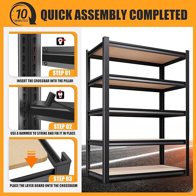 AOARGG 78"H-45.6"W Garage Shelving Heavy Duty Storage Shelves, Metal Adjustable Shelving Unit, Utility Garage Organizer Shelf for Basement, Pantry, Kitchen, Warehouse, 45.6"W x 19.7"D x 78"H