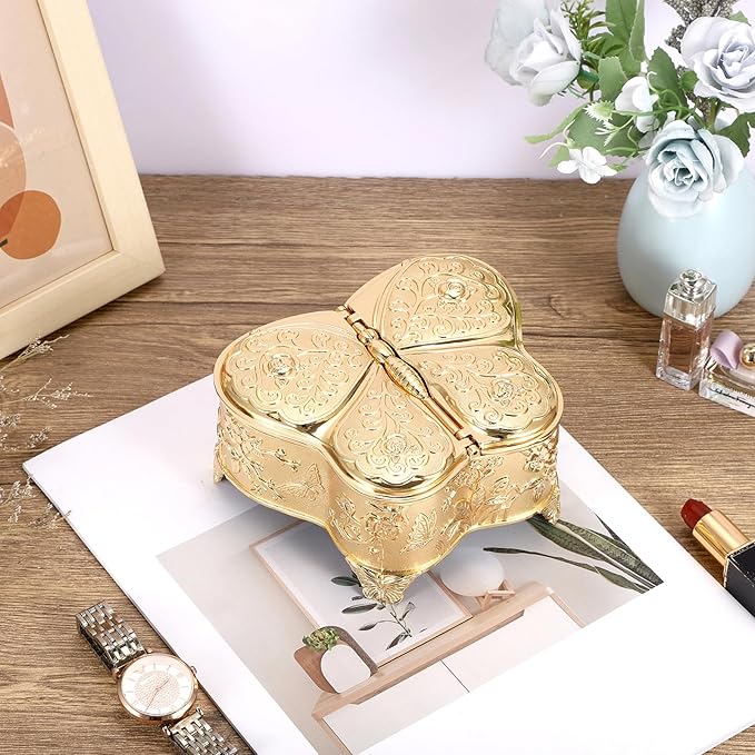 Hipiwe Jewelry Box Vintage Treasure Chest Butterfly Shape Decorative Keepsake Holder for Necklace Ring Earrings Storage Organizer Gift for Woman, Large