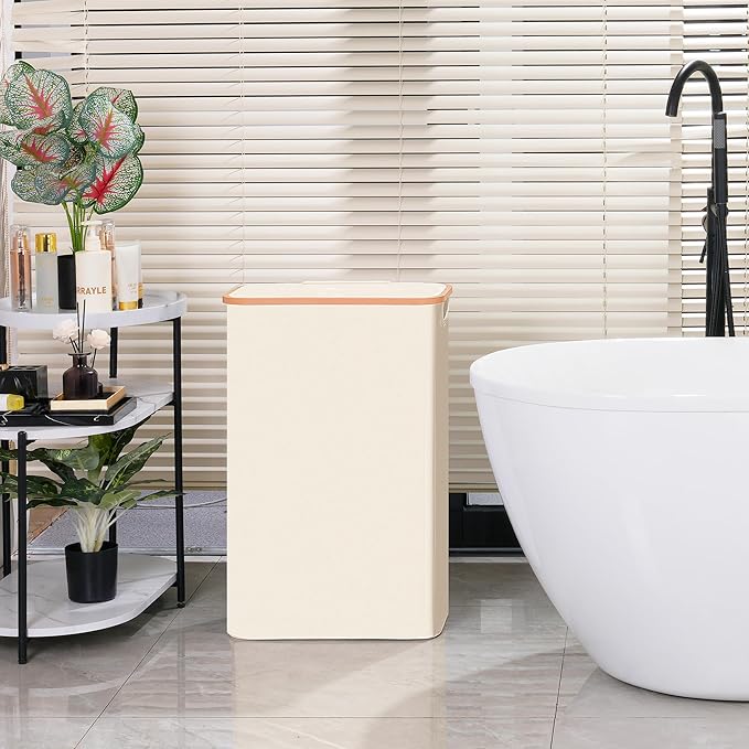 Vincona Slim Laundry Basket with Lid, Narrow Dirty Clothes Hampers for Laundry with Handle, Skinny Laundry Bin for Laundry Room, Dorm, Bedroom and Bathroom, 19.8 Gallon (75L) Beige