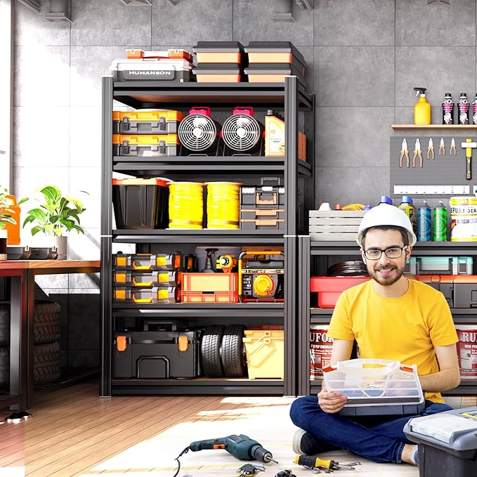 71''H 27.5''W Storage Shelves,2500LBS Garage Shelving ,Adjustable Garage Shelves ,Heavy Duty Metal Shelving, 5 Tier Wood Utility Steel Shelf, Shelving Units and Storage Rack fo Kitchen Pantry Laundry