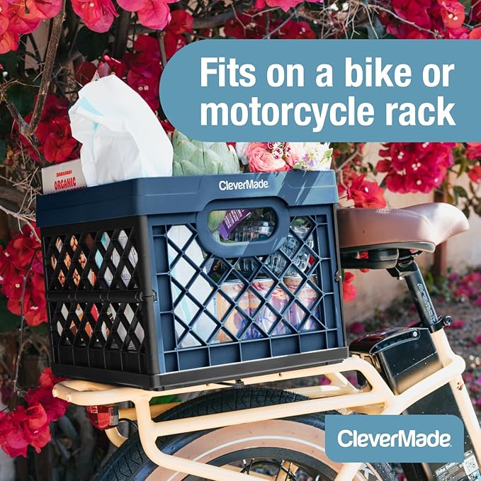 CleverMade Collapsible Milk Crate 25L (6.6 Gal) 3 Pack, 50 lb Capacity Heavy Duty Folding Crate – Stackable Storage Crates with File Rails, Plastic Collapsible Crates - Obsidian