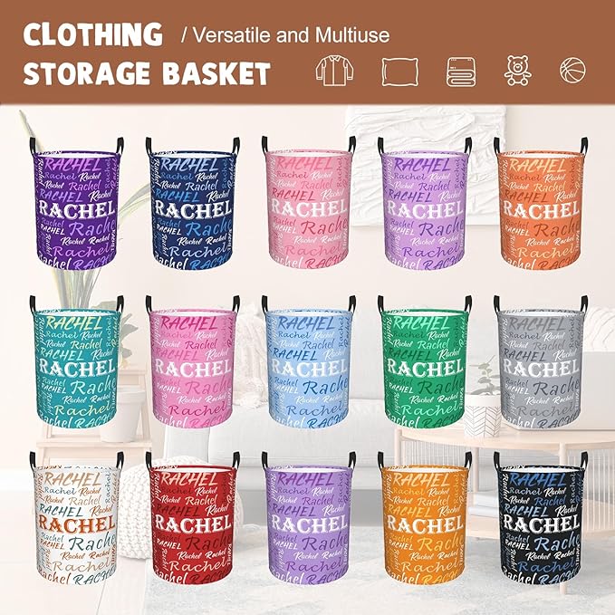 Custom Name Laundry Hamper, Personalized Laundry Basket with Name for Baby Boys Girls, Customized Collapsible Dirty Clothes Hamper Storage with Handles for Bedroom Bathroom Dorm Room Decor