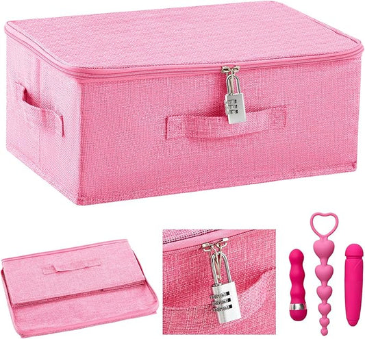 Briwooody Discreet Lockable Toy Bag Storage Organizer Toy Bag Storage Bins Case with Zipper Lid for Women and Men Clothes Container(Pink,15 x 10 x 6.3 Inch)