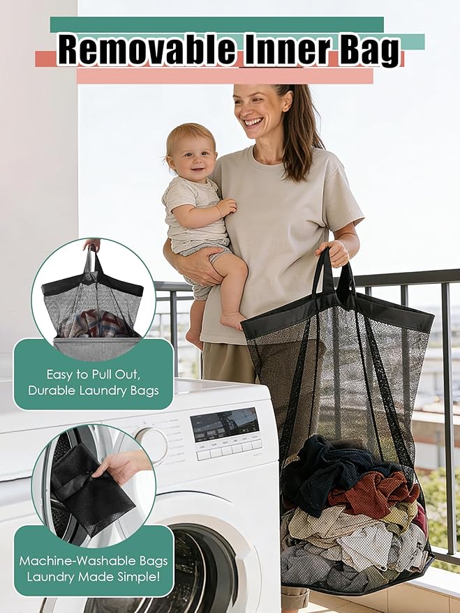 WTREE Laundry Hamper with Lid, Reinforced Sturdy Clothes Hamper with Anti-Puncture Base, Large Collapsible Laundry Basket with Removable Liner Bag, Tall Dirty Clothes Bin for Family, 100L Grey