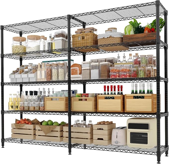 Garvee 71"Wide Storage Shelves Metal Shelving Units 5 Tier, Wire Shelving Rack 1325LBS Heavy Duty Adjustable for Storage, 71"W x 15.8"D x 70.5"H Standing Shelf Unit, for Kitchen Garage Pantry Basement