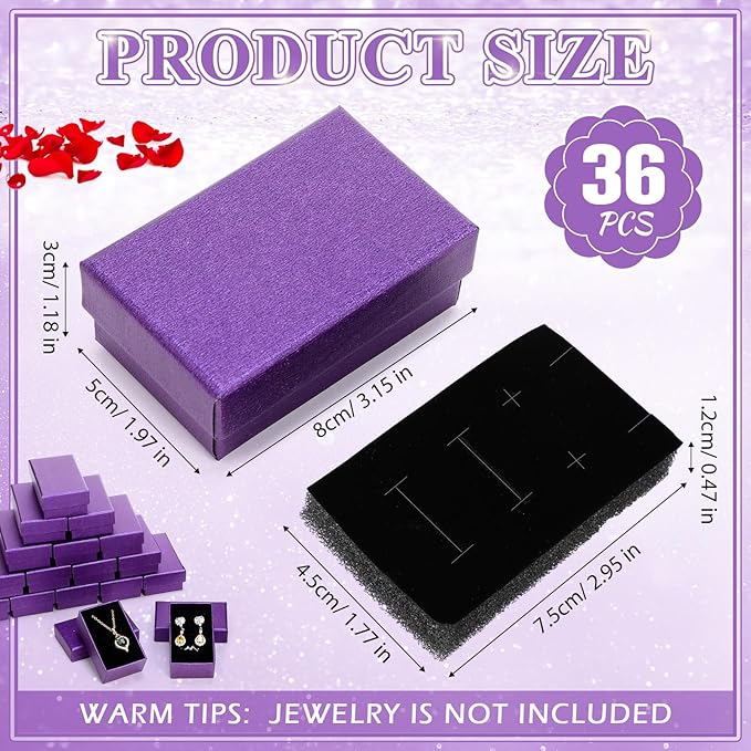 Batiyeer 36 Pcs Cardboard Jewelry Gift Boxes Jewelry Boxes Packaging Small Earring Gift Box with Lids for Necklace Ring Bracelet Party