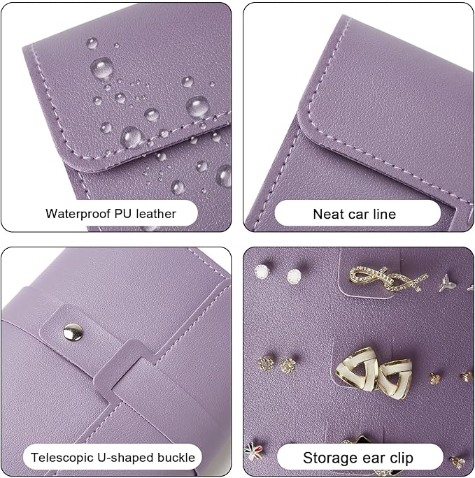 LAKE OF FIRE Earring Holder Organizer with Foldable Book Design Jewelry Book Organizer, Portable Pu Leather Travel Earring Case(Purple)