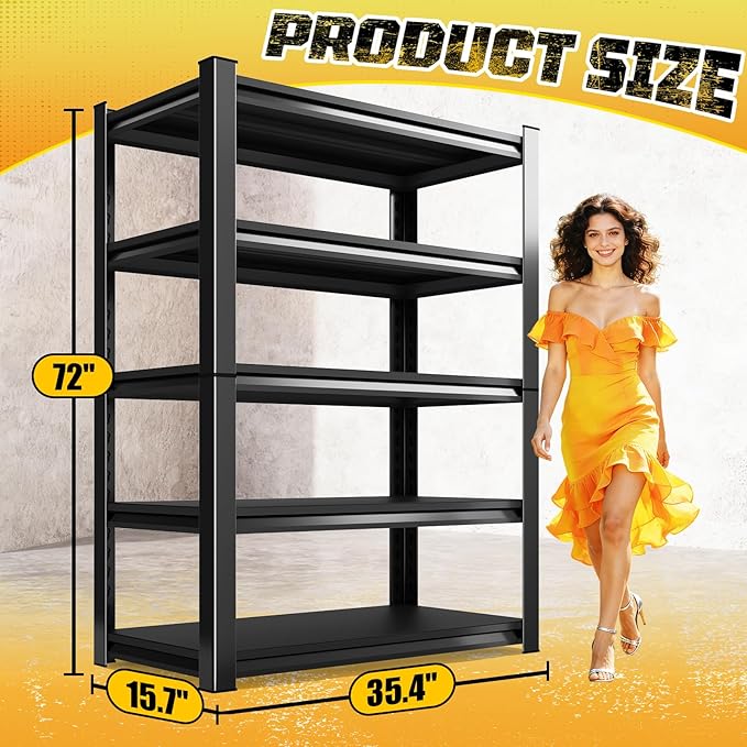 Garage Storage Shelves 5-Tier,Garage Storage System Shelves Adjustable,Storage Shelving for Basement,Pantry,Kitchen,Warehouse (2, 72" H x 35.55" W x 16" D)