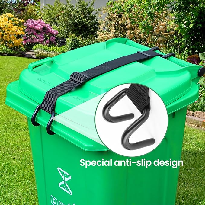 Metal Non-Slip Double Claw Trash Can Lid Lock, Adjustable Animal-Proof & Windproof Garbage Can Lock, Universal Fit for 28-96 Gallon Outdoor Bins (1)