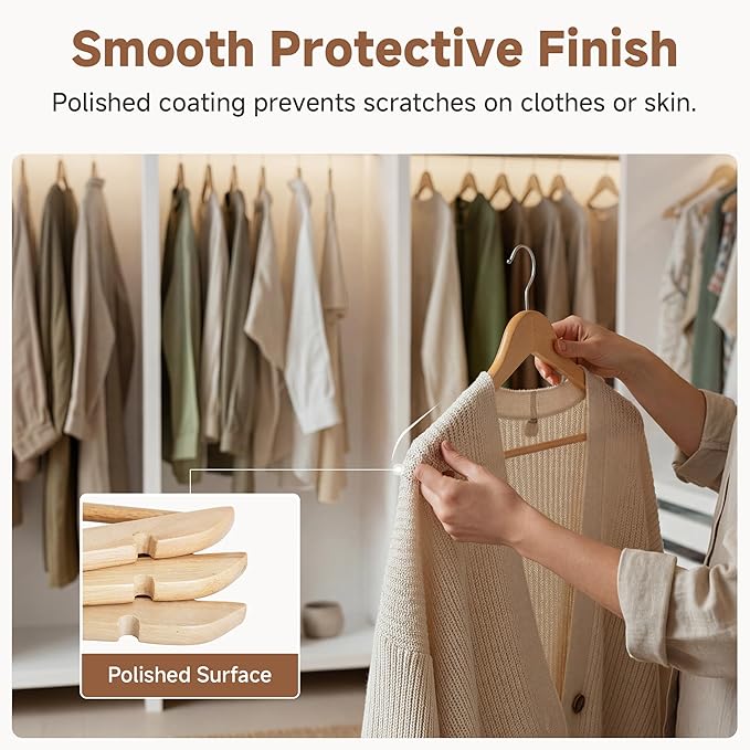 StorageWorks Wooden Hangers 30 Pack, Wood Coat Hangers for Closet, Heavy Duty Clothes Hangers for Suits, Shirts, Pants, Jackets, Natural Wood Color