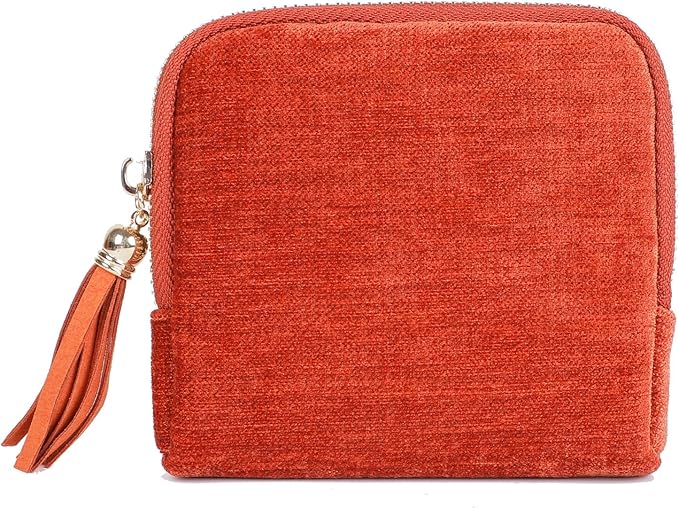 ASINGYER Travel Jewelry Storage Bag for Women, Velvet Portable Jewelry Organizer with Tassel Zipper, Small Pouches for Bracelets Necklaces Rings Earrings, Wedding Gift for Women (orange)