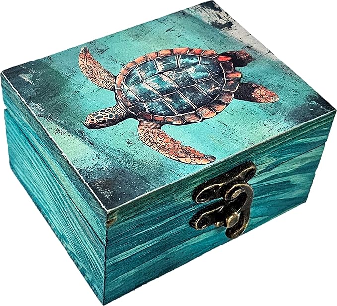 RK Collections Nautical Sea Turtle Keepsake Box | Home Décor, Gifts for Beach, Sea, Ocean Animal, Turtle Lovers | Jewelry Storage Box for Girls, Women (3TS1)