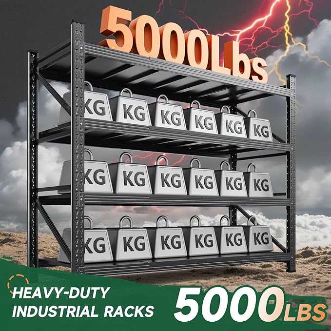 Letaya 4000LBS Storage Shelves Heavy Duty,60" W Garage Shelving Units, 4 Tier Adjustable Utility Rack Shelf,Large Metal Industrial Shelves,for Shop,Warehouse,Basement,Black (60" W x 24" D x 70" H)