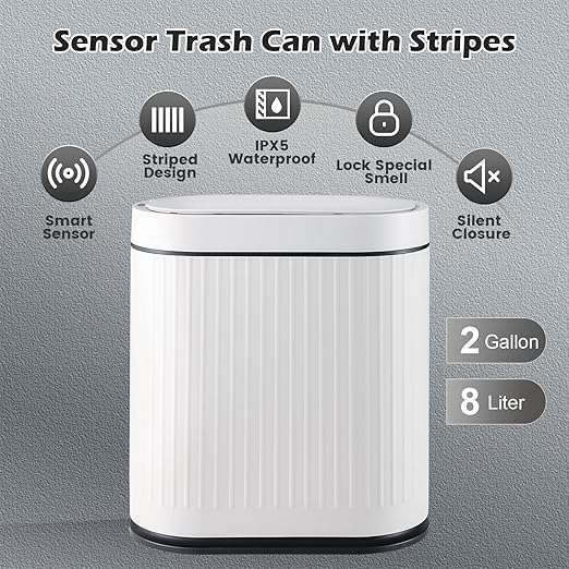 SYNCVIBE Bathroom Sensor Trash Can with Lid Automatic 2 Gallon Smart Garbage Can Bathroom Decor, 7.5 Liter Small Trash Bin, Motion Sensor Waterproof Wastebasket for Office, Bedroom, White Black