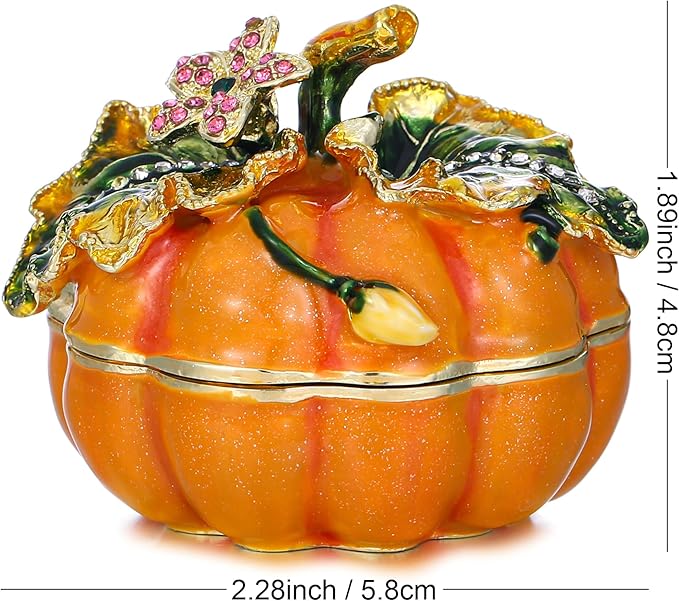 Hand Painted Fruit Trinket Box for Home Decor, Hinged Jewelry Organizer Storage, Unique Personalized Collectible Keepsake Figurine Handmade Decorative Ornament Gifts (Pumpkin)