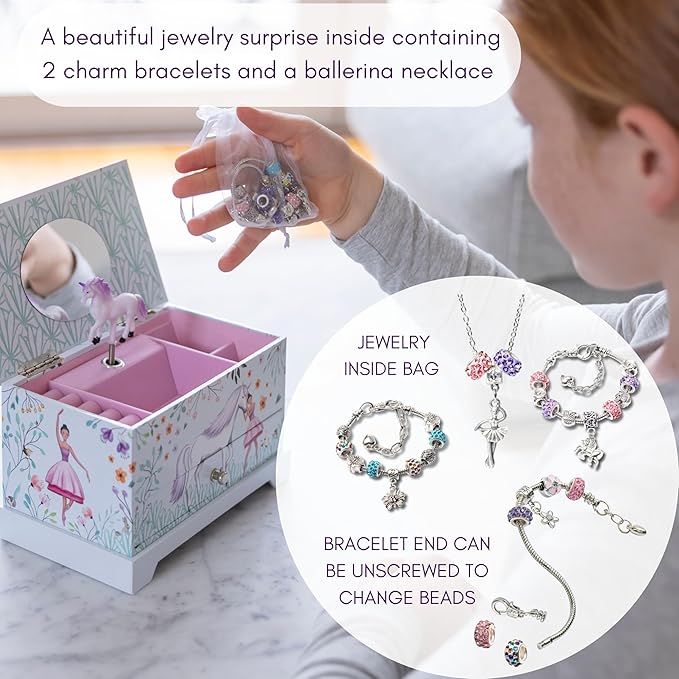 ABI + OLIE Ballerina Unicorn Kids Jewelry Box for Girls & Little Girls Jewelry Box Organizer - A unicorn music box gift