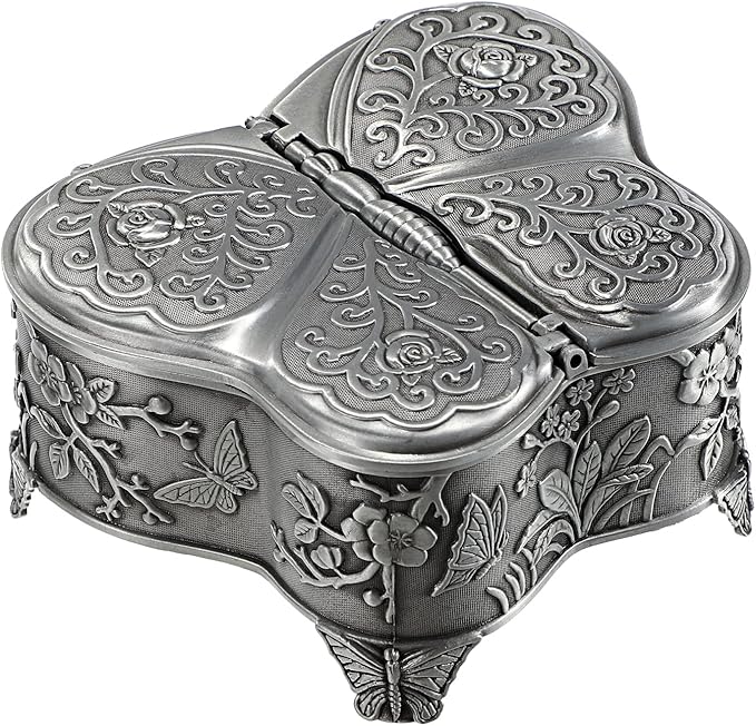 Hipiwe Vintage Metal Jewelry Box Butterfly Shape Trinket Box Decorative Metal Small Jewelry Storage Box for Rings Necklaces Earrings Organizer Keepsakes Box Gift for Women