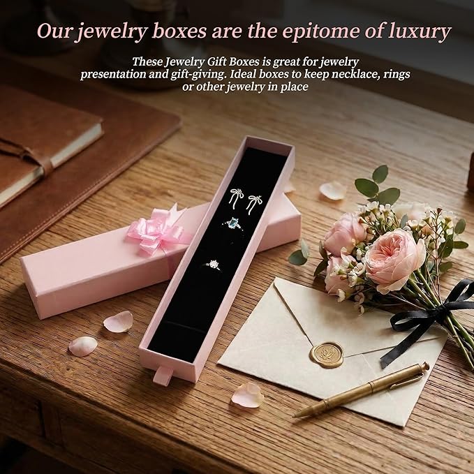 12-Pack Drawer Style Jewelry Gift Boxes with Sponge Insert, 8.7"x1.8"x1.2" Necklace & Bracelet Display Box for Presentation, Cardboard Storage Organizer for Pendant, Ring, Earring - Pink