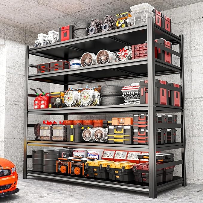 78''H Garage Shelving Storage Shelf Rack, 5-Tier Adjustable Metal Heavy Duty Unit 48W*18D Upgraded Double-Layer Columns&Thickened for Basements, Warehouses, Industrial Applications, Supermarkets