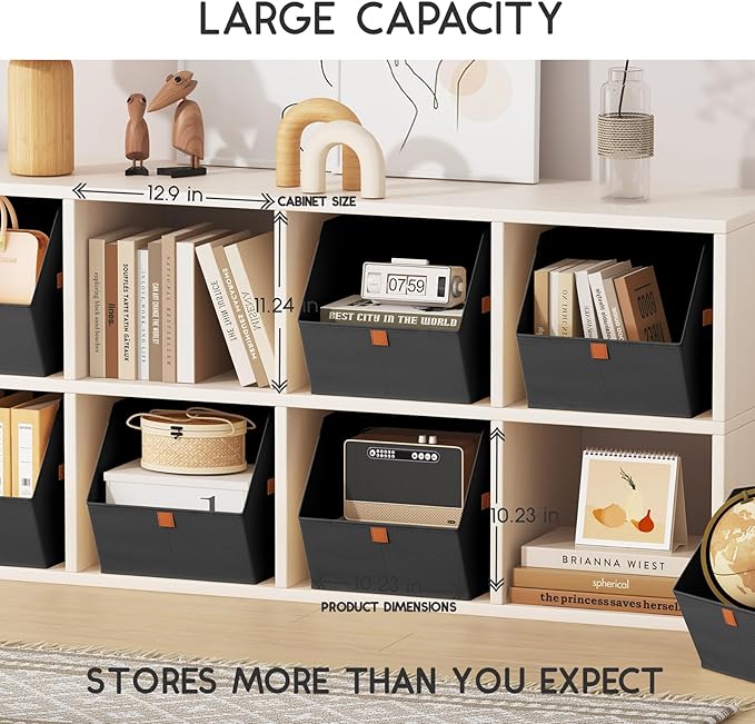 Homsorout Fabric Closet Storage Cubes - 8 Pack Square Storage Bins with Dual Handles for Clothes, Towels, Toys, Cube Storage Organizers for Bedroom, Nursery, Shelves, Closet, Small Spaces, Black
