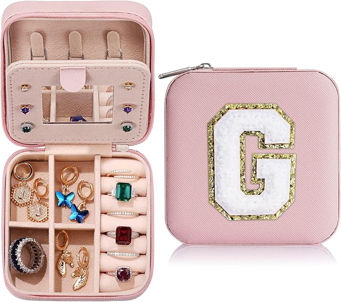 Parima Gifts for Girls - Jewelry Box for Girls Fashion, Travel Jewelry Case Organizer Box for Teen Girl Gifts | Birthday Gift - Letter G, Pink