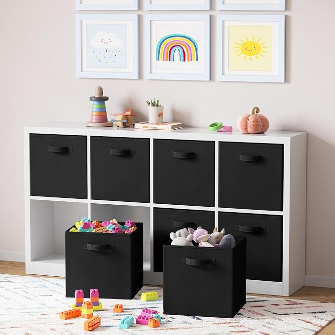 Fabric Storage Cubes for Cube Organizer - 8 Pack Heavy Duty Storage Bins - 13 Inch Cube Storage Bin, Use As A Clothes Storage Box In Closet, Baskets For Shelves or Cubbies Storage bins (Black)