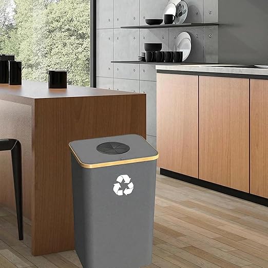 Recycling Bin for Kitchen Indoor Home, Large 100L/ 26 Gallon Recycle Bin with Lid Removeable Reusable Inner Bag Bottle Can Glass Waste Plastice Stickers (Gray, 26 Gallon)