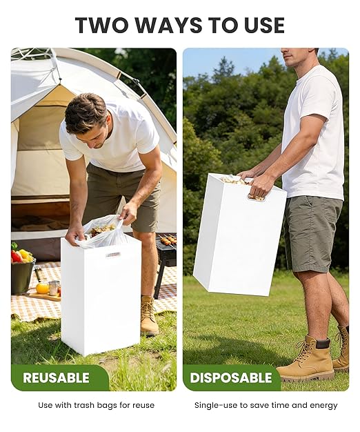 Magicheap Disposable Trash Cans for Party 4 Pack, 13 Gallon Thick Cardboard Garbage Cans with Clip & Handle, Reusable Portable Trash Bin for Parties Events Camping (13.5"L x 10.0"W x 21.7"H), White