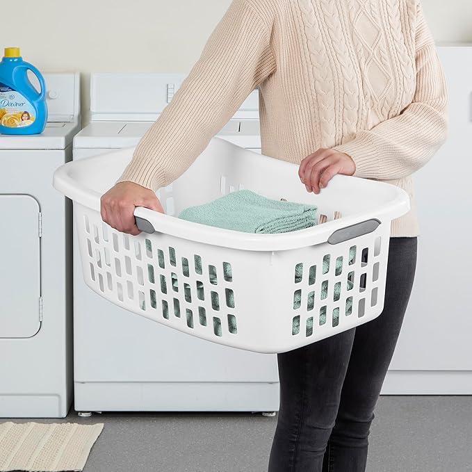 Sterilite 24 Pack HipHold Laundry Basket, Plastic Rectangle Clothes Hamper with Comfort Grip Handles & Reinforced Rim, 1.5 Bushel Capacity, White