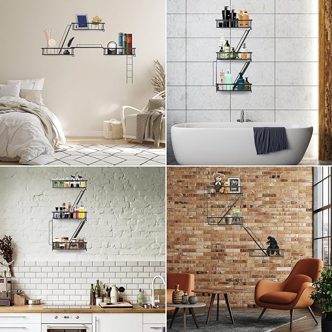 SweetSage Fire Escape Wall Shelf - New York Decorative Ladder Shelf, Wall Art Floating Shelf Black Metal Shelves for Bedroom, Home Office Storage and Display (3-Tier)