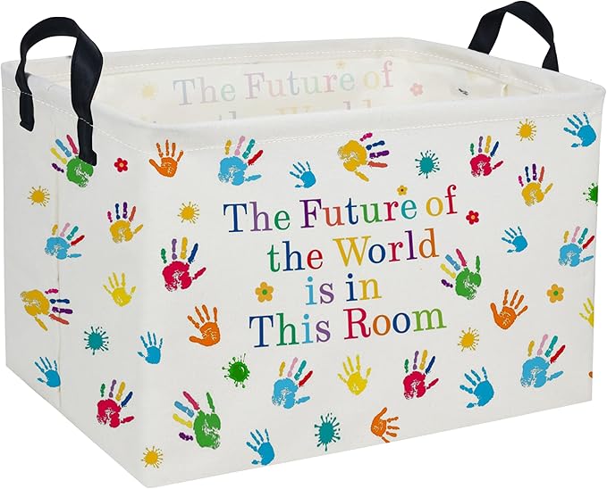 Rectangle Kids Baskets Book Basket Cute Storage Bin Organizer Boys Box for Room Decor Gift Basket(Handprint)
