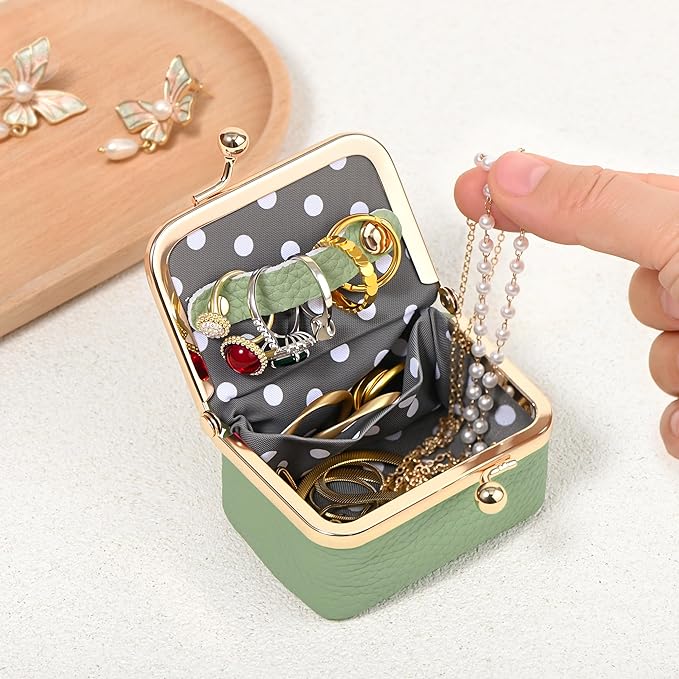 Zivyes Mini Jewelry Box Travel Small Coin Purse Organizer Case Genuine Leather Tiny Size (B-green)
