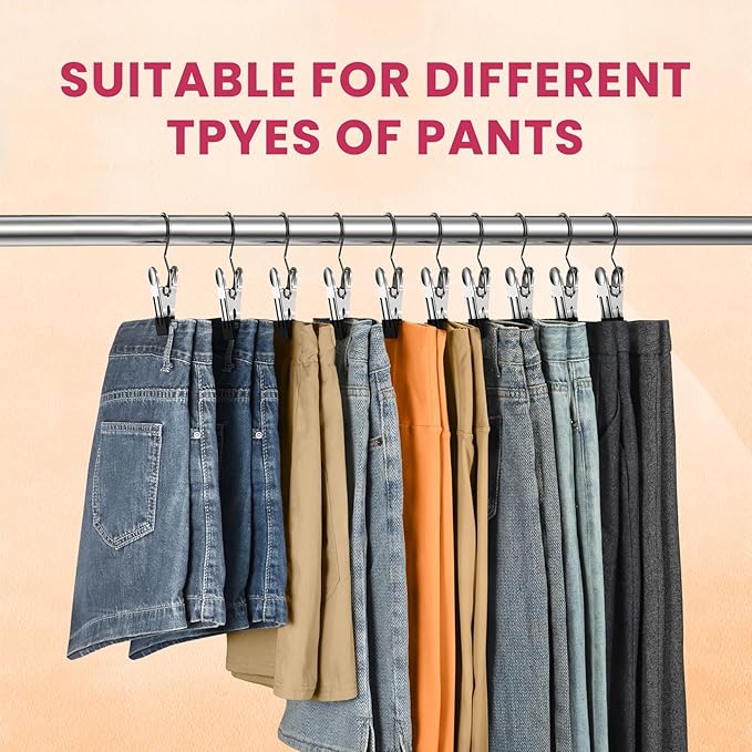 50 Pack Pants Hangers with Clip,Legging Organizer for Closet Hanging, Space Saving Yoga Pants Hangers Clip Hangers Closet Organization,Closet Organizers and Storage for Jeans,Shorts,Skirts,Hats