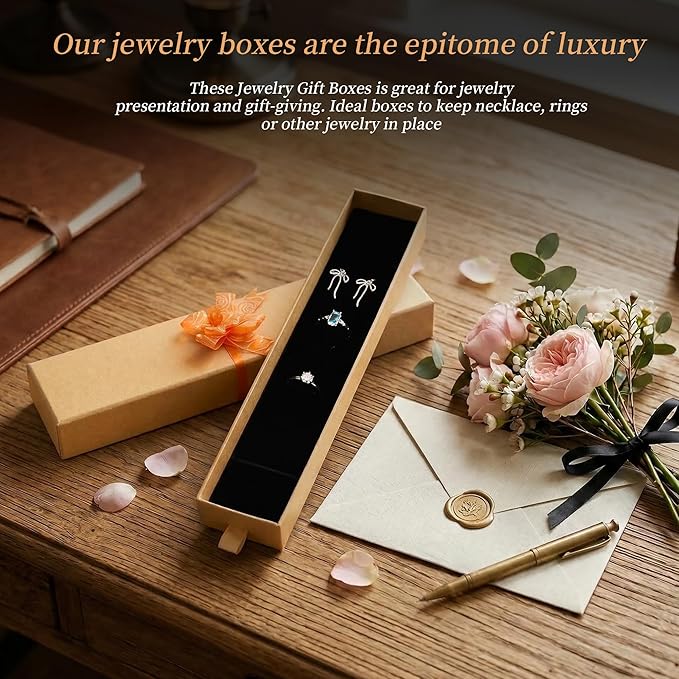 12-Pack Drawer Style Jewelry Gift Boxes with Sponge Insert, 8.7"x1.8"x1.2" Necklace & Bracelet Display Box for Presentation, Cardboard Storage Organizer for Pendant, Ring, Earring - Kraft Brown