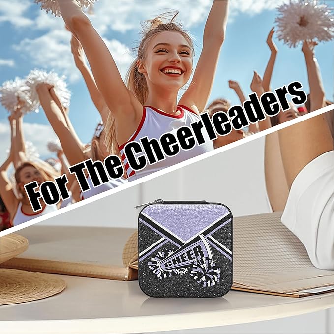 Cheerleader Travel Jewelry Case, Cheer Travel Jewelry Box for Women, Mini Jewelry Travel Case for Cheer Team, Cheerleader Gifts for Girls (Lilac)