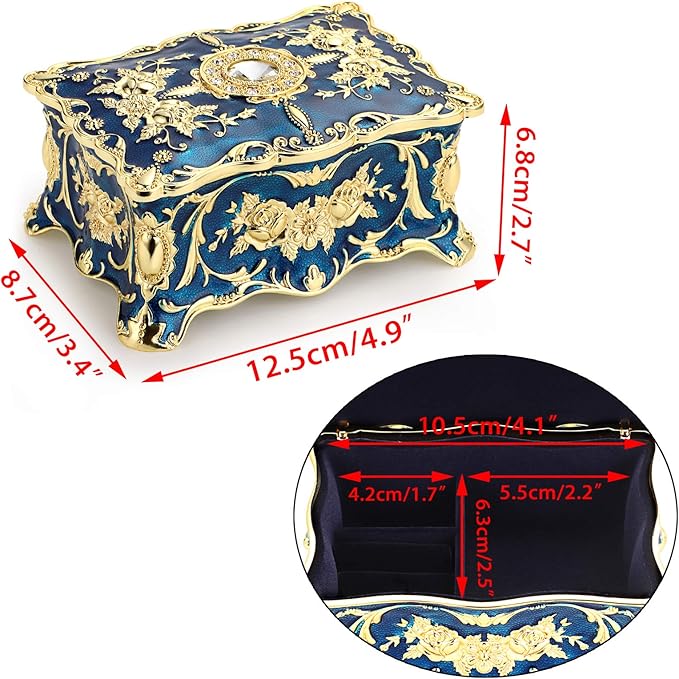 Hipiw Vintage Jewelry Organizer Box - Metal Trinket Storage Box Ornate Treasure Chest Box Jewelry Decorative box Keepsake Gift Box Case for Women,4.9"x3.4"x2.7"