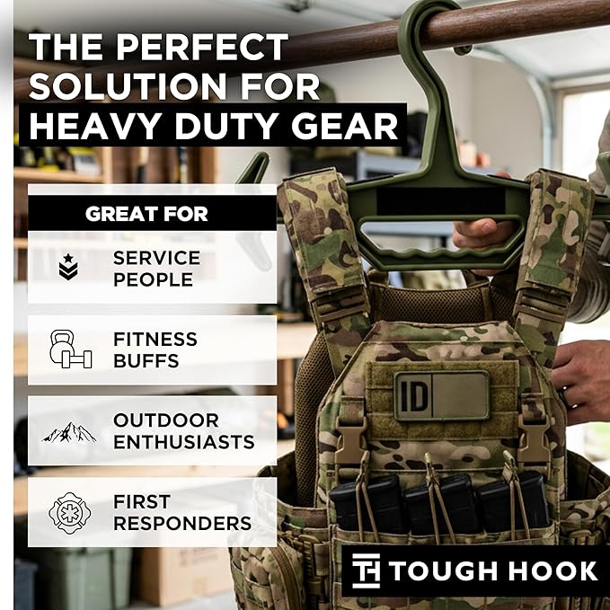 Tough Hook ID Heavy Duty Identification Hanger, USA Made 200 Lb Cap, Plate Carrier, Tactical Gear, Scuba BCD, Anti-Slip Wetsuit & Body Armor Organization System with 1 ID Loop Strip 1 Pack Foliage