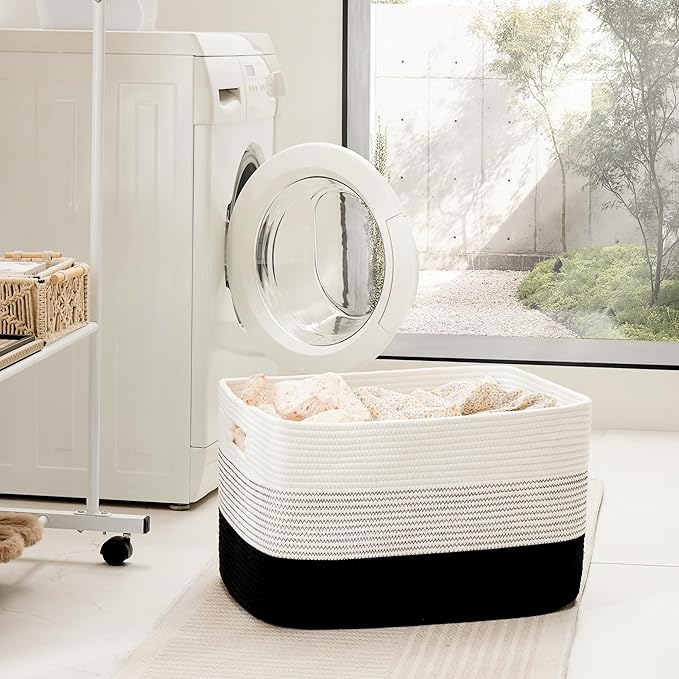 Artfeel Blanket Basket,Rectangle Woven Baskets for Storage,65L Laundry Basket for Decorative Nursery Blanket,Toys,Dirty Clothes and Magazine in Shelves,Baby Room,and Living Room